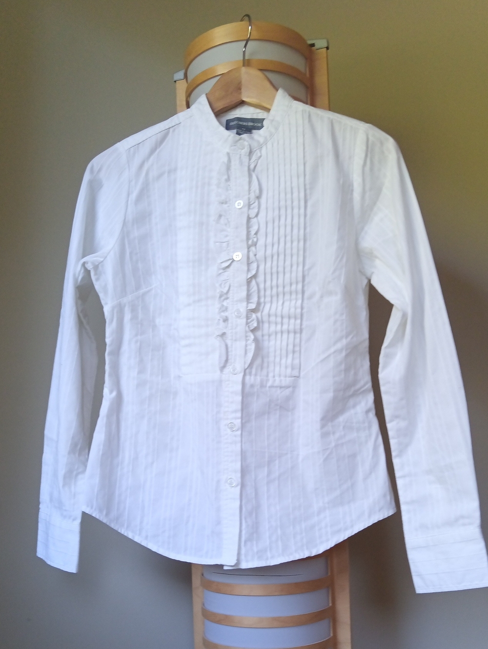 Women's White Pintuck Ruffle Button-Down Shirt